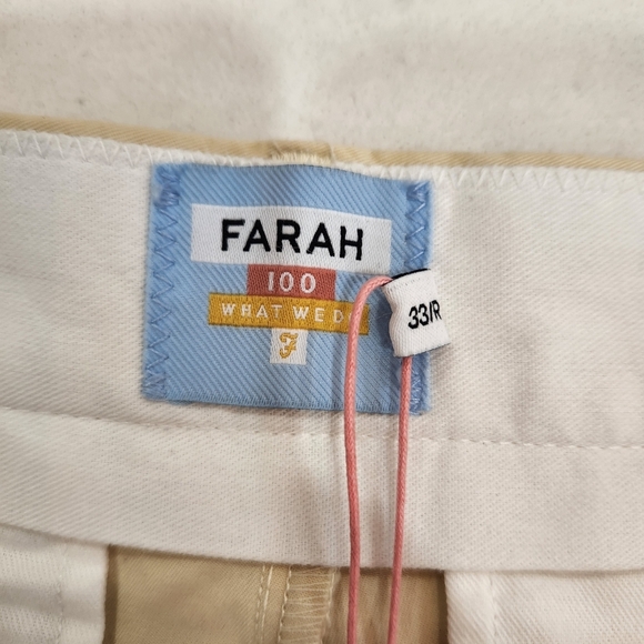 NEW Farah Pants Mens Size 33x28 Cream Double Pleat Chino Casual Comfort Classic - Picture 8 of 16